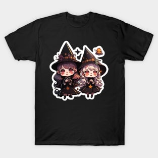 Two Cute Witches Halloween Hats Goth T-Shirt